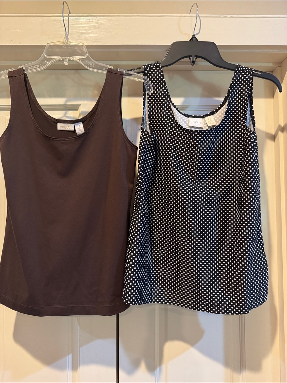 Chico's Scoop Neck Tank Tops -  (1) BROWN (1) BLACK AND WHITE POLK DOTS